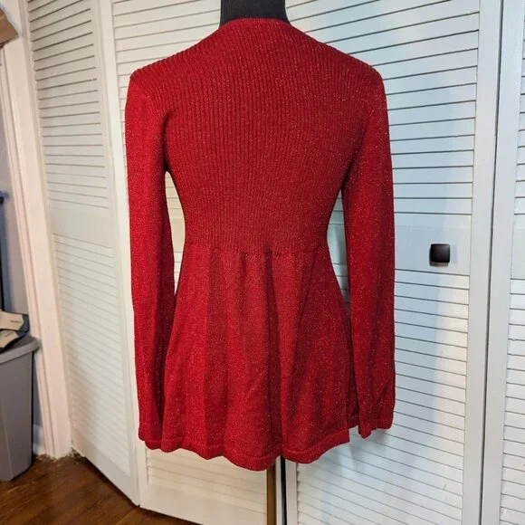 Red Sparkly babydoll long sleeve top - Picture 2 of 3